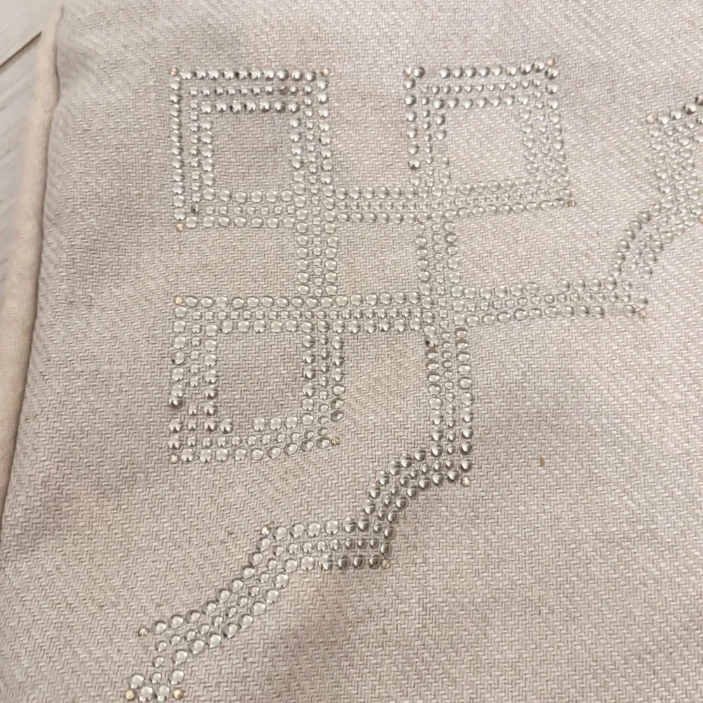 MICHELLE HATCH Beige Studded Embellished Square Linen Blend Pillow Cover 20”X20”